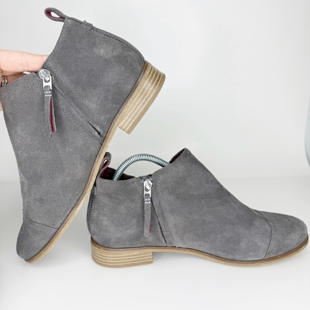 Toms Pavement Gray Suede Leather Reese Heeled Ankle Boot Women’s 11 - Picture 5 of 7